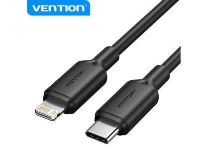 Vention Cable USB-C a Lightning - Conector niquelado - Potencia 27W - Corriente 3A - Color Negro