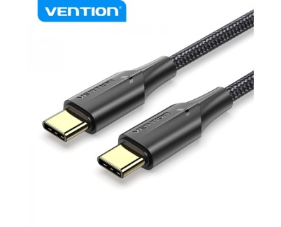 Vention Cable USB-C Macho a USB-C Macho 3A 60W LED - 0.5m - Algodon Trenzado Negro
