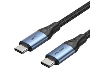 Vention Cable USB-C - Potencia hasta 240W - Longitud 0.5m - Recubrimiento de Nailon Trenzado - Velocidad hasta 480Mbps - Chip E-Marker - Color Negro y Azul