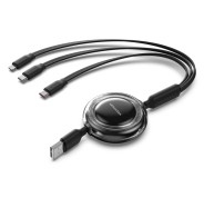Vention Cable USB Multiple - Longitud Ajustable hasta 1.1m - Retractil - USB-A - 2xUSB-C - Lightning - Velocidad hasta 480Mbps - Color Negro