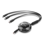 Vention Cable USB Multiple - Potencia Maxima 100W - Retractil - Longitud Ajustable hasta 1.1m - USB-A - 2xUSB-C - Lightning - Velocidad hasta 480Mbps - Color Negro
