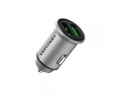 Vention Cargador de Coche 18W 2xUSB (A) QC3.0 3.4A - Diseño Mini - Aluminio Gris