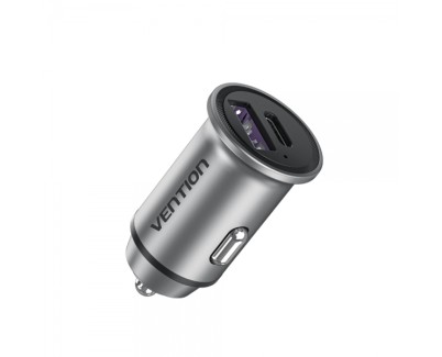 Vention Cargador de Coche 30W 2xUSB (A+C) QC4.0 5A - Dise&ntilde;o Mini - Aluminio Gris