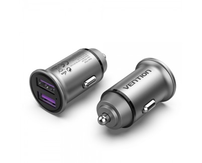 Vention Cargador de Coche 30W 2xUSB (A) QC3.0 5A - Diseño Mini - Aluminio Gris