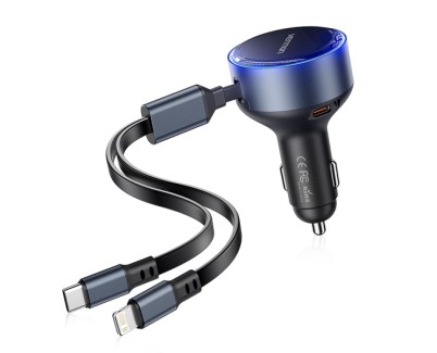 Vention Cargador de Coche 30W - USB-C Macho, USB-C Hembra, Lightning - Carga R&aacute;pida - Color Negro