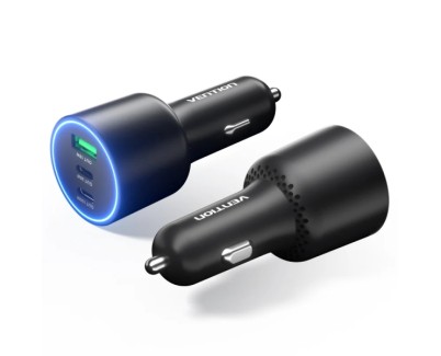 Vention Cargador de Coche para Smartphone - 165W - 2xUSB-C - USB-A - Power Delivery 3.0 - Qualcomm 3.0 - Color Negro