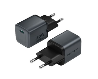 Vention Cargador de Pared - 20W - GaN - USB-C - Power Delivery 3.0 - Qualcomm 3.0 - Carga Rapida - Color Gris