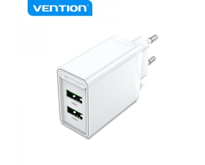 Vention Cargador de Pared 2xUSB-A 3A 18W - Carga rapida - Color Blanco