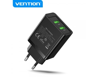Vention Cargador de Pared 2xUSB-A 3A 18W - Carga rapida - Color Negro