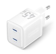 Vention Cargador de Pared - 45W - GaN - 2xUSB-C - Power Delivery 3.0 - Qualcomm 3.0 - Color Blanco
