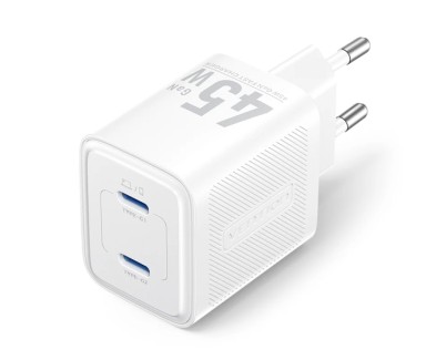 Vention Cargador de Pared - 45W - GaN - 2xUSB-C - Power Delivery 3.0 - Qualcomm 3.0 - Color Blanco