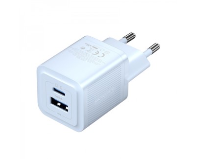 Vention Cargador de Pared GaN 2 Puertos USB (C+A) - 30W/30W - Carga rapida EU - Color Azul