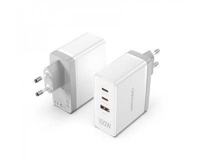Vention Cargador de Pared GaN 2xUSB-C a 1xUSB 100W - Color Negro