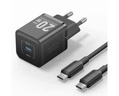 Vention Cargador de Pared GaN USB-C 20W - Cable USB-C 1m - Color Negro
