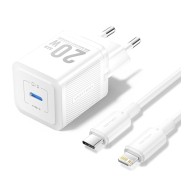 Vention Cargador de Pared GaN USB-C 20W - Cable USB-C a Lightning 1m - Color Blanco