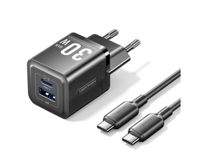 Vention Cargador de Pared GaN USB-C 30W - Cable USB-C 1m - Color Negro