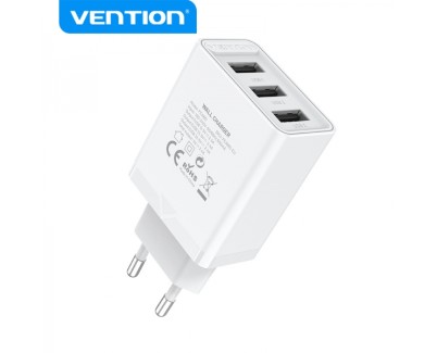 Vention Cargador de Pared USB-Ax3 2.4A 12Wx3 - Carga rapida - Color Blanco