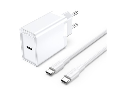 Vention Cargador de Pared USB-C 25W - Cable USB-C 1m - PD3.0 - Color Blanco