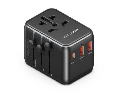 Vention Cargador de Viaje Universal - 1xUSB-C, 2xUSB - 20W - Color Negro