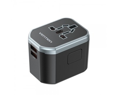 Vention Cargador de Viaje Universal - 1xUSB-C a 2xUSB - 20W - Color Negro