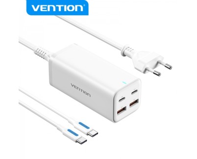 Vention Cargador GaN de Sobremesa 4 Puertos FBSBG-EU PD100W con Kit de Cable - EU - Color Blanco