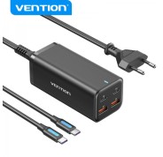 Vention Cargador GaN Portable 4 Puertos Sobremesa PD100W Kit Cable - EU - Color Negro