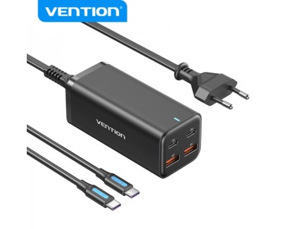 Vention Cargador GaN Portable 4 Puertos Sobremesa PD100W Kit Cable - EU - Color Negro