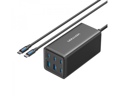 Vention Cargador GaN Portable 6 Puertos (200W/140W/45W/20W/18W/18W) - Kit Cable Negro EU