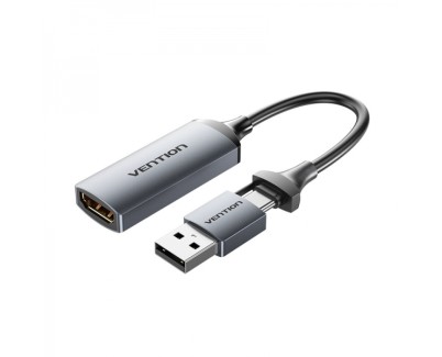 Vention Conversor HDMI Hembra a USB Macho y USB Tipo-C Macho 4K 60Hz - 10cm - Color Negro