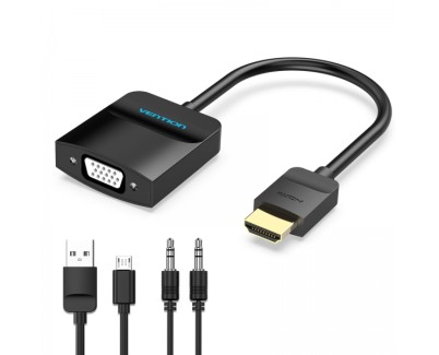 Vention Conversor HDMI Macho a VGA Hembra con Jack 3.5mm - 0.15m - Color Negro