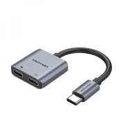 Vention Conversor USB-C Macho a 2x USB-C Hembra (Audio y Carga) - Color Gris
