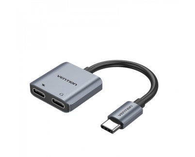 Vention Conversor USB-C Macho a 2x USB-C Hembra (Audio y Carga) - Color Gris