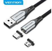 Vention CQMHD Cable USB-A 2.0 a Micro-B y USB-C Magnetico - Conectores Intercambiables - Transferencia 480 Mb/s - Color Gris