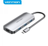 Vention Docking 5 en 1 USB-C a HDMI 4K/3xUSB3.0/PD100W - 0.15m - Color Gris
