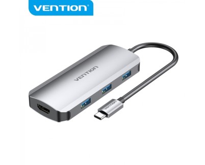 Vention Docking 5 en 1 USB-C a HDMI 4K/3xUSB3.0/PD100W - 0.15m - Color Gris