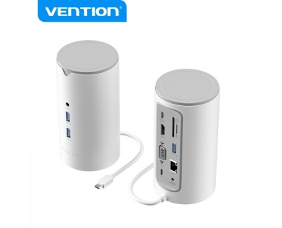 Vention Docking Station 12 en 1 USB-C a HDMI 4K/VGA/3xUSB3.0/USB-C Gen1/RJ45/Lector SD/2XJack Audio/DC 5V/PD100W TPHWC - 0.15m - Color Blanco