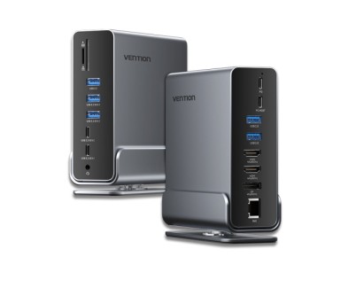 Vention Docking Station 15 en 1 USB-C a DisplayPort/2xHDMI/USB-C 3.2 Gen2/USB-C 3.2 Gen1/2xUSB 3.2 Gen2/USB3.0/2xUSB2.0/RJ45/SD/TF/3.5mm TRRS/PD 100W - Color Gris