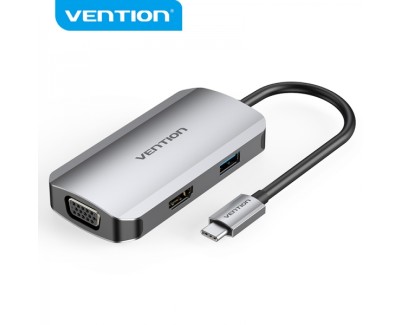 Vention Docking Station 4 en 1 USB-C a HDMI/VGA/USB3.0/PD100W - 0.15m - Color Gris