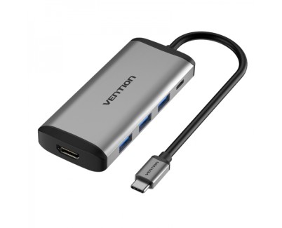 Vention Docking Station 5 en 1 USB-C a HDMI 4K/3xUSB3.0/PD100W - 0.15m - Color Gris