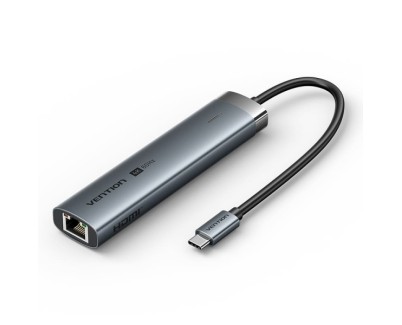 Vention Docking Station 6 en 1 USB-C a HDMI/3xUSB3.0/USB-C 3.2 G1/RJ45/PD 100W - 0.15m - Color Gris