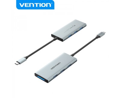 Vention Docking Station 6 en 1 USB-C a HDMI 4K/3xUSB3.0/Lector SD/MicroSD - 0.15m - Color Gris
