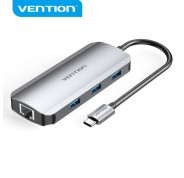 Vention Docking Station 6 en 1 USB-C a HDMI 4K/3xUSB3.0/RJ45/PD100W - 0.15m - Color Gris