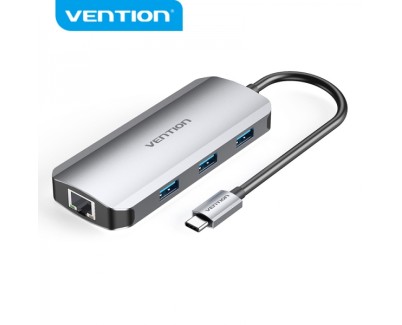 Vention Docking Station 6 en 1 USB-C a HDMI 4K/3xUSB3.0/RJ45/PD100W - 0.15m - Color Gris