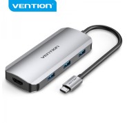 Vention Docking Station 6 en 1 USB-C a HDMI 4K/3xUSB3.0/USB-C Gen1/PD100W - 0.15m - Color Gris