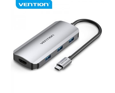 Vention Docking Station 6 en 1 USB-C a HDMI 4K/3xUSB3.0/USB-C Gen1/PD100W - 0.15m - Color Gris