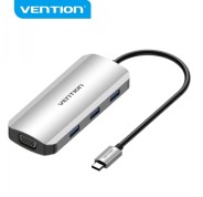 Vention Docking Station 6 en 1 USB-C a HDMI/VGA/3xUSB3.0/PD100W - 0.15m - Color Gris