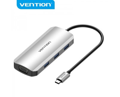 Vention Docking Station 6 en 1 USB-C a HDMI/VGA/3xUSB3.0/PD100W - 0.15m - Color Gris