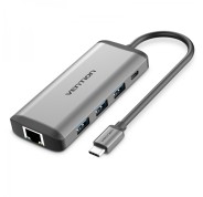 Vention Docking Station 7 en 1 USB-C a HDMI 4K/3xUSB3.0/RJ45/Lector SD/TF/PD87W - 0.15m - Color Gris