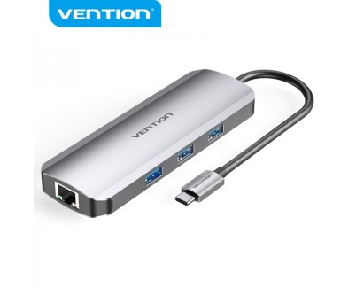 Vention Docking Station 8 en 1 USB-C a HDMI 4K/3xUSB 3.0/Lector SD/MicroSD/RJ45/PD 100W - 0.15m - Color Gris