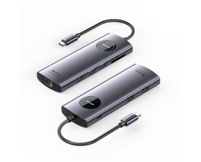 Vention Docking Station 9 en 1 USB-C a 2xHDMI/2xUSB3.0/USB 2.0/RJ45/SD/TF/PD 100W - 0.15m - Color Gris